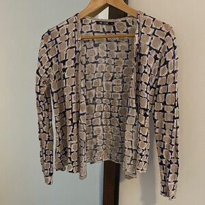 NIC+ZOE Linen Blend Geometric Cardigan - Blue and Tan